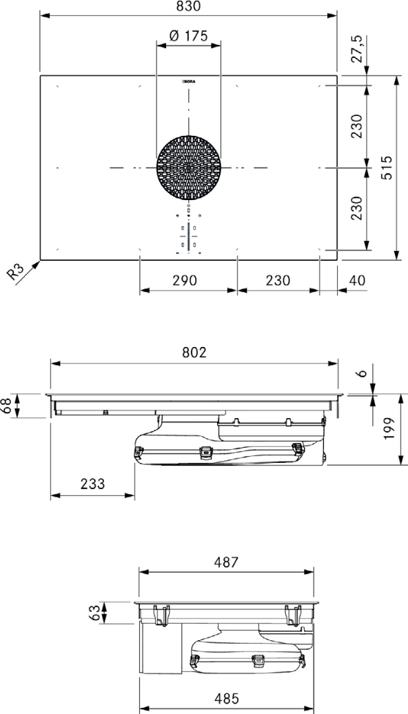 BORA kookplaat met afzuiging - 83cm - PUXU2R