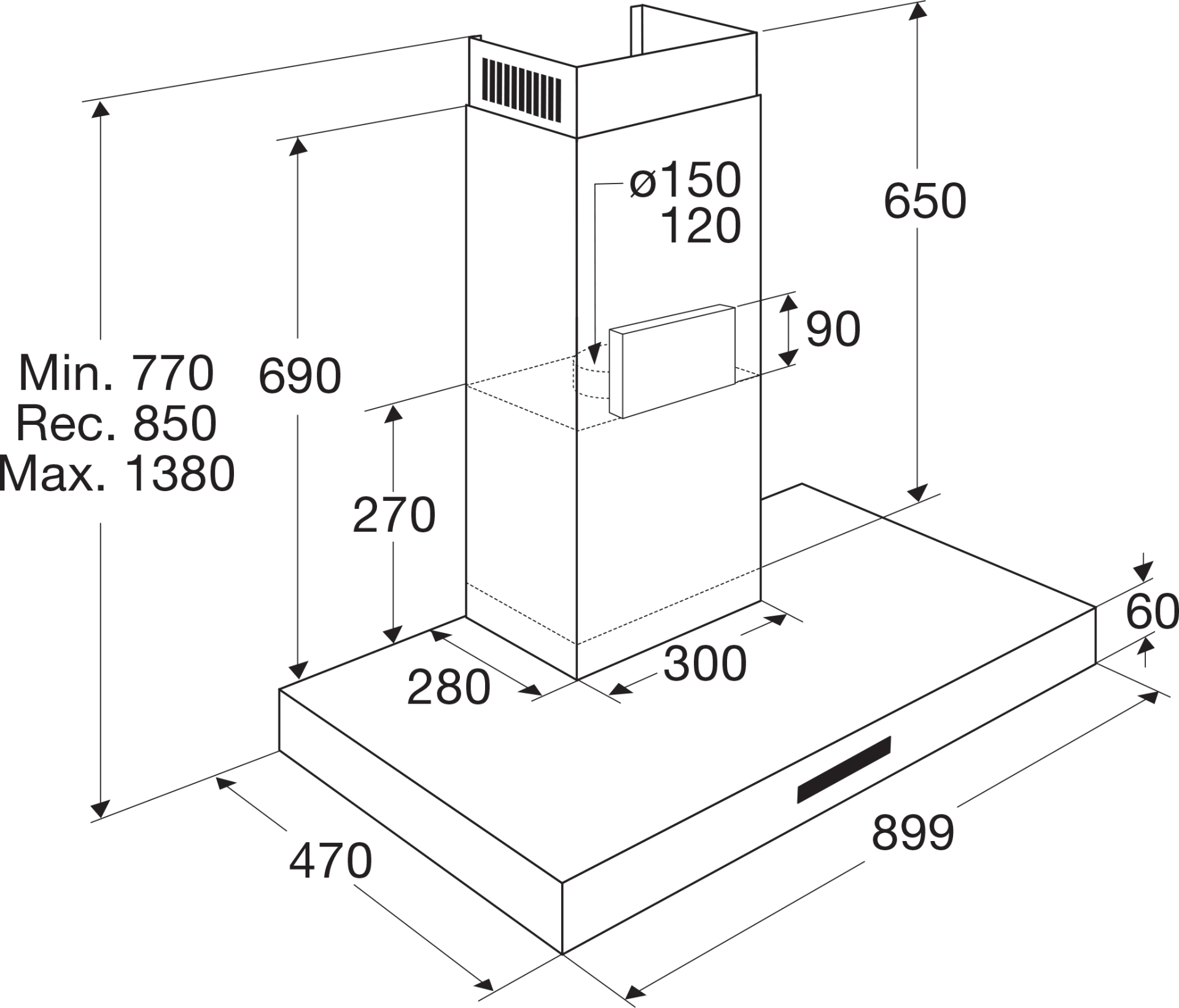 ATAG wandschouwdampkap - 90cm - WS90212MS
