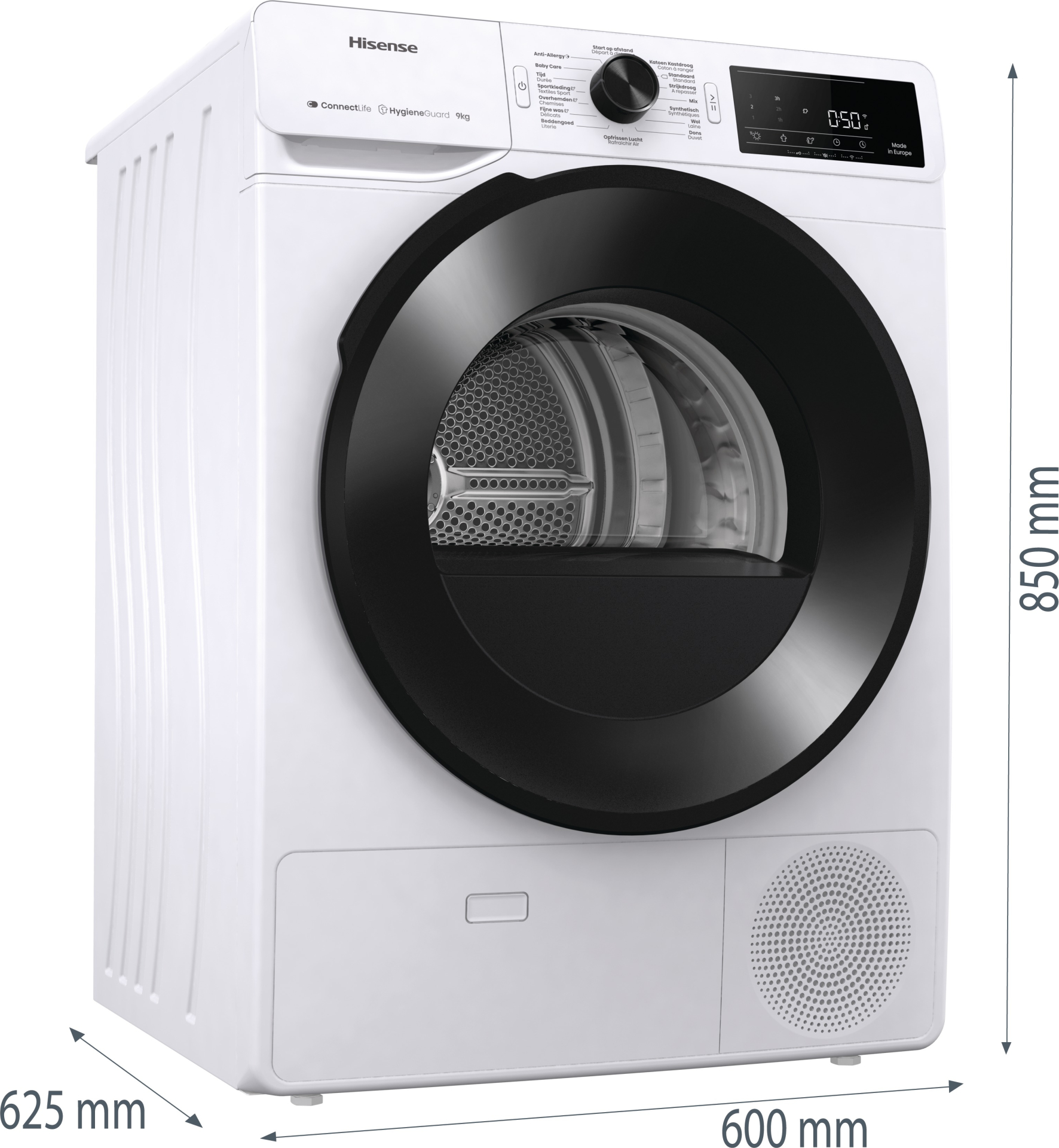 HISENSE droogkast - warmtepomp - DH3V903UW/BLX