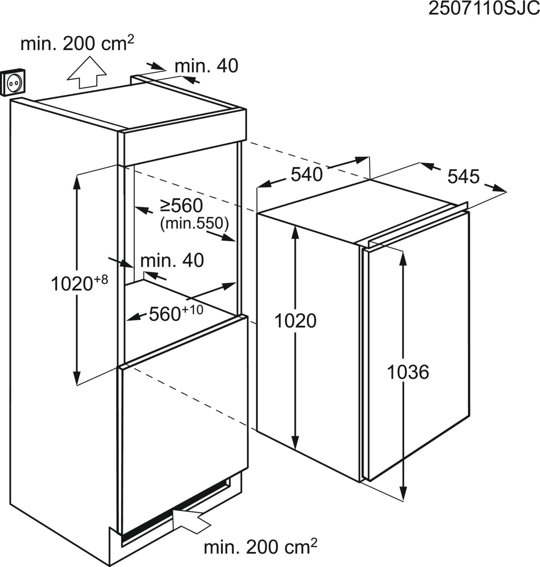 AEG 5000 koelkast zonder vriesvak  - 102cm - NSK3S101DC
