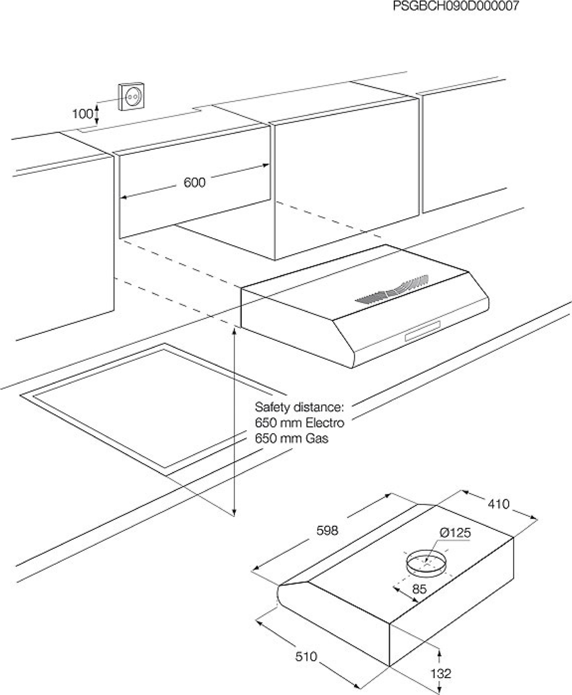 ELECTROLUX 300 onderbouw dampkap - 60cm - EFU216W
