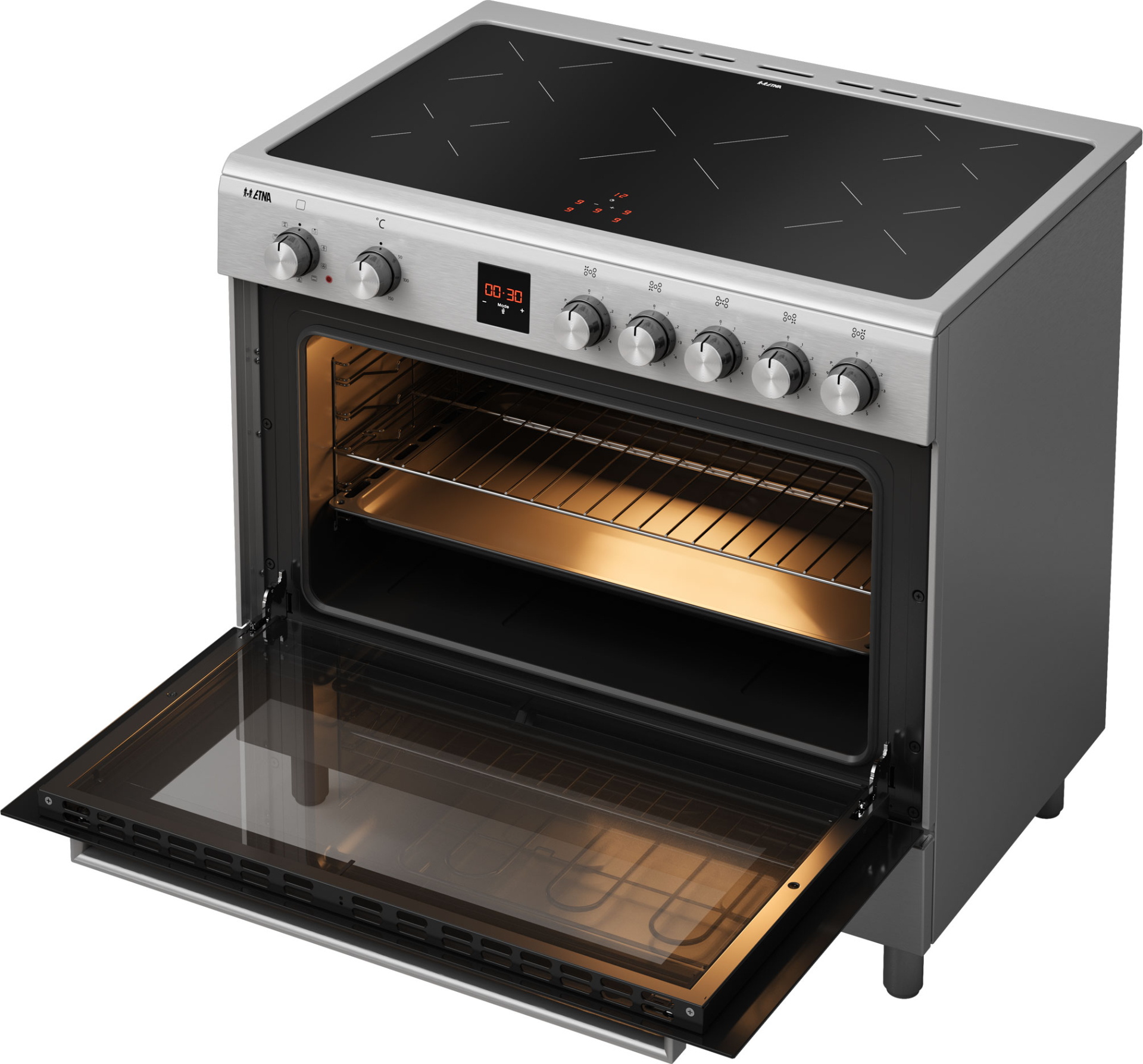 ETNA fornuis met inductie kookplaat - 90cm - FI590RVS