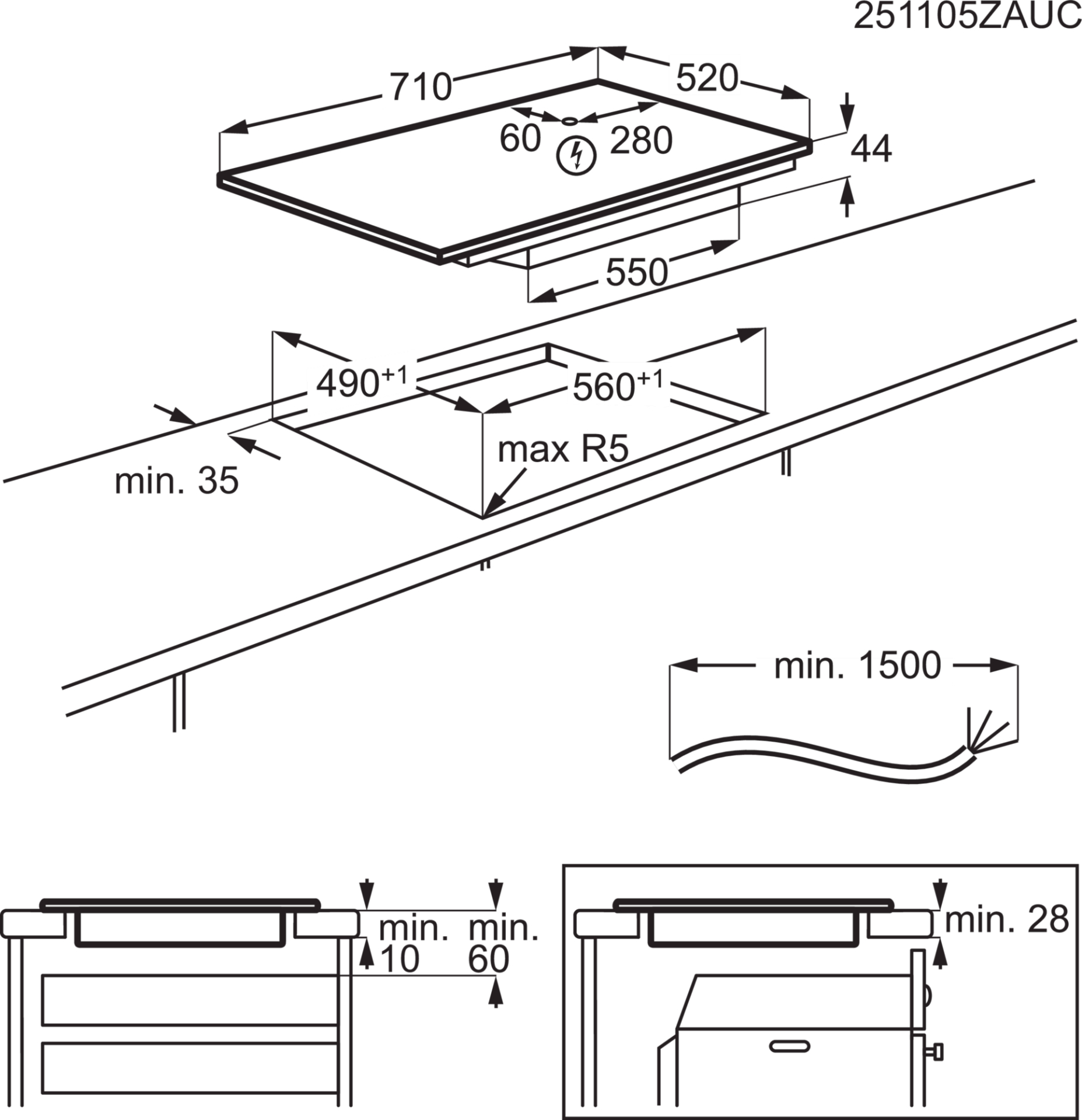 AEG 6000 inductiekookplaat - 71cm - NIO74B00CB