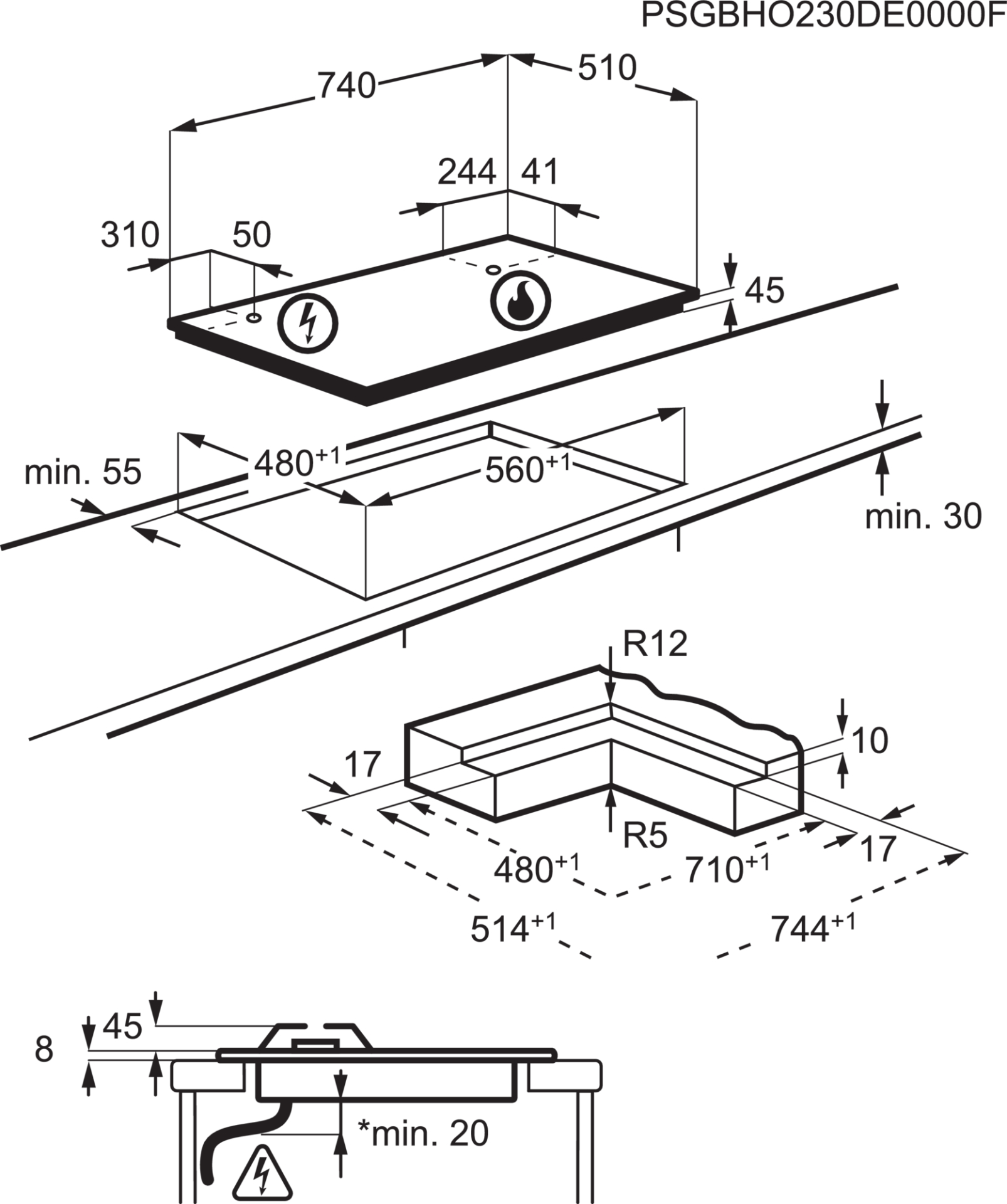 AEG 8000 gaskookplaat - 75cm - HKB75453NB